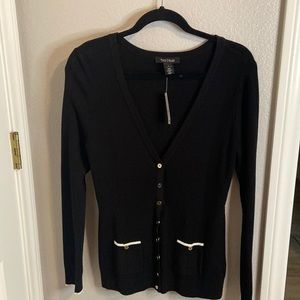 White House Black Market Women's Black Snap Button-Up  Sweater Size XL.